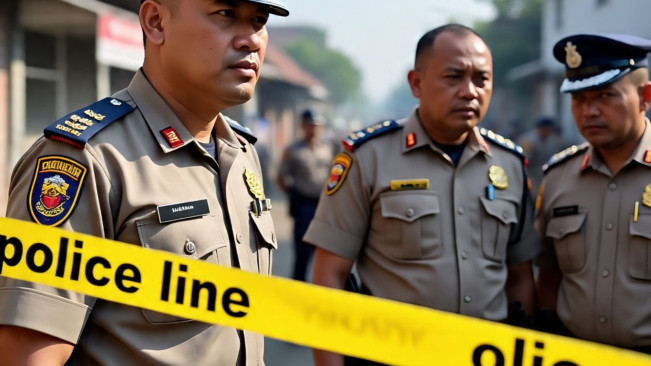 Ilustras polisi berada di tempat kejadian perkara perempuan pekerja spa tewas di Pejaten Barat, Pasar Minggu, Jakarta Selatan. (Meta AI)
